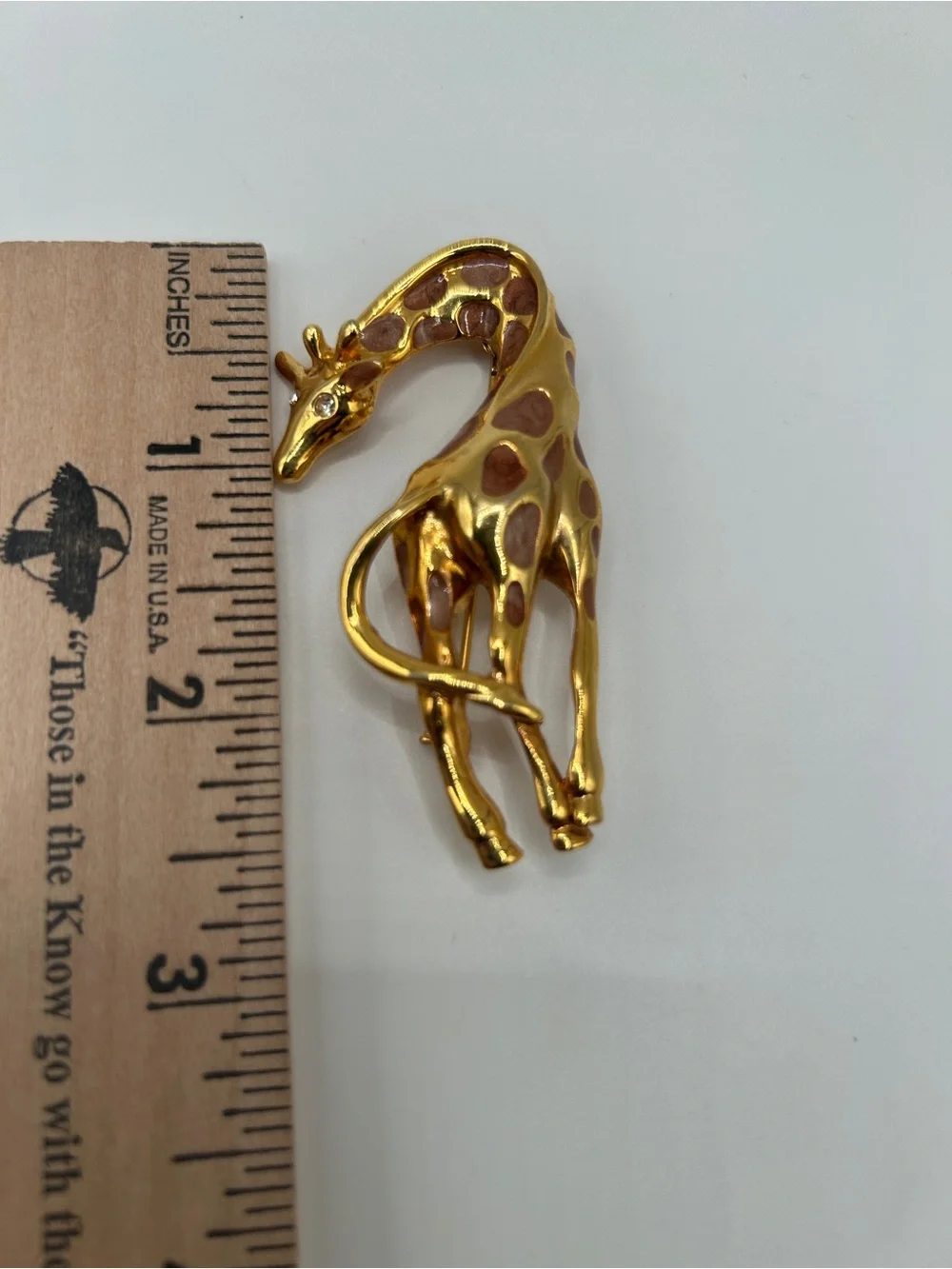 Gold Giraffe Brooch with Brown Enamel Crystal Accents - Picture 7 of 11